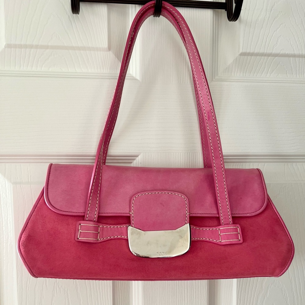 TOD’S pink suede leather shoulder bag